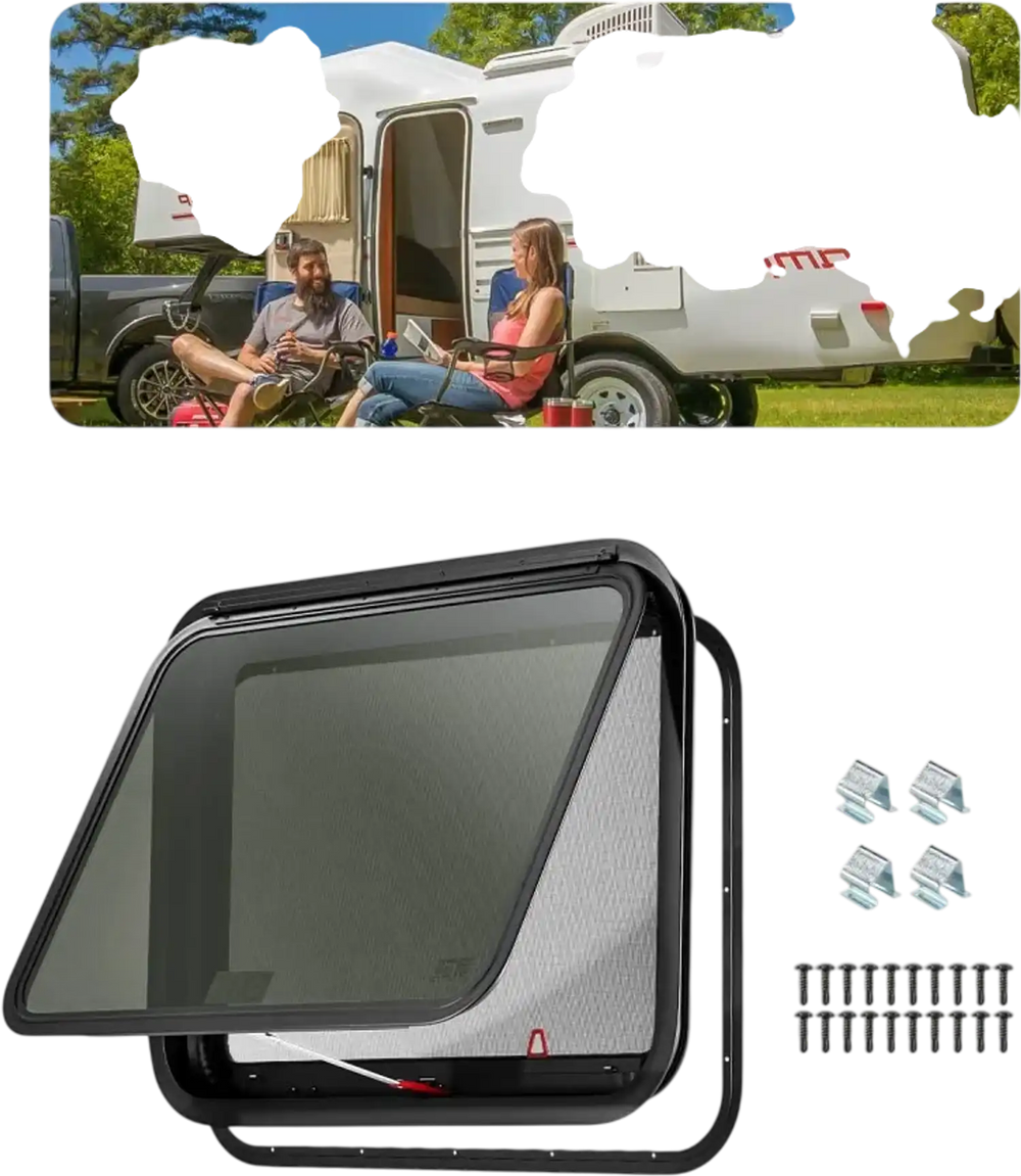 VEVOR RV Exit Window, 30" W x 22" H Tinted RV Window with Net Screen and Trim Ring, Fit for 1 1/4" - 1 13/16" Thickness Wall, RV Window Replacement for Teardrop Cargo Trailer Camper, DOT Approved