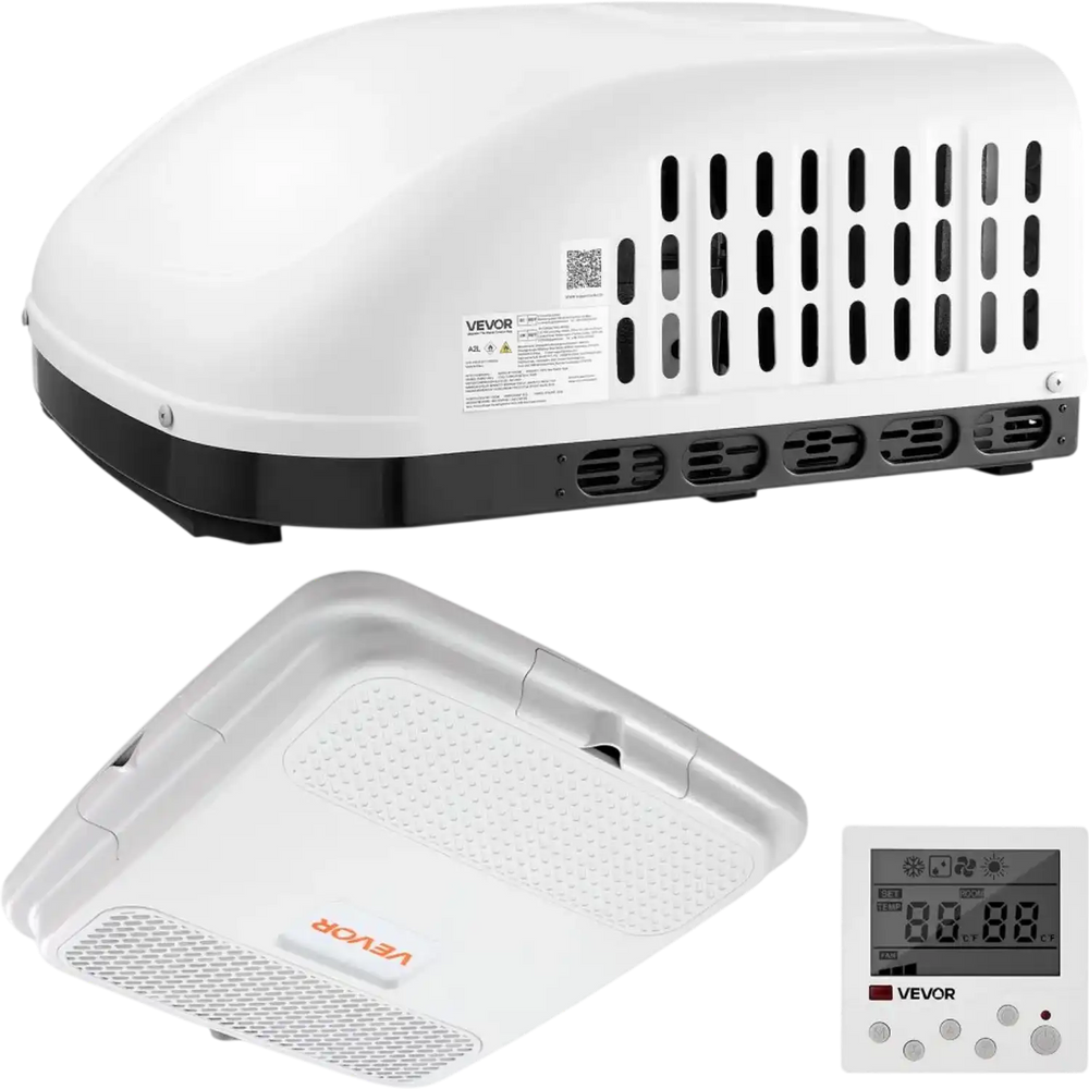 VEVOR RV Air Conditioner, 15000 BTU RV AC Unit, 120V Non-Ducted Rooftop Air Conditioner with Cooling and Heating, Four-Way Airflow, PTC Heating Module, Easy Install Quiet AC with Control Panel, White