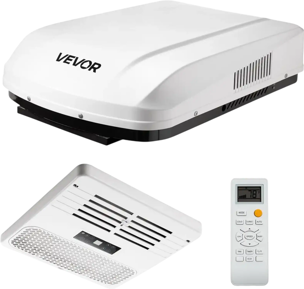 VEVOR RV Air Conditioner, 15000 BTU RV AC Unit, 120V Ducted Rooftop Air Conditioner with Heat Pump & Cooling, Variable Speed Easy Install Quiet AC Unit with ADB Button Control & Remote Control, White