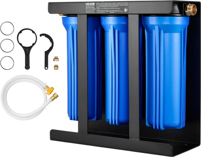 VEVOR RV Water Filtration System, 3-Cartridge Water Filter System for Campers, Remove Sediments, Chlorine, Bad Tastes, Odors, and Most Contaminants, RV Filter with Bracket for RVs, Boats, Vans