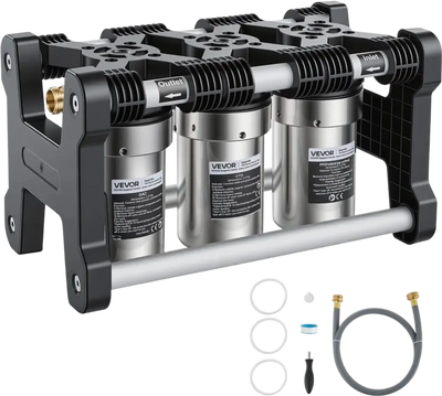 VEVOR RV Water Filter System, 5-Micron 3 Stage Premium RV Water Filtration System with Three Cartridges and 3/4