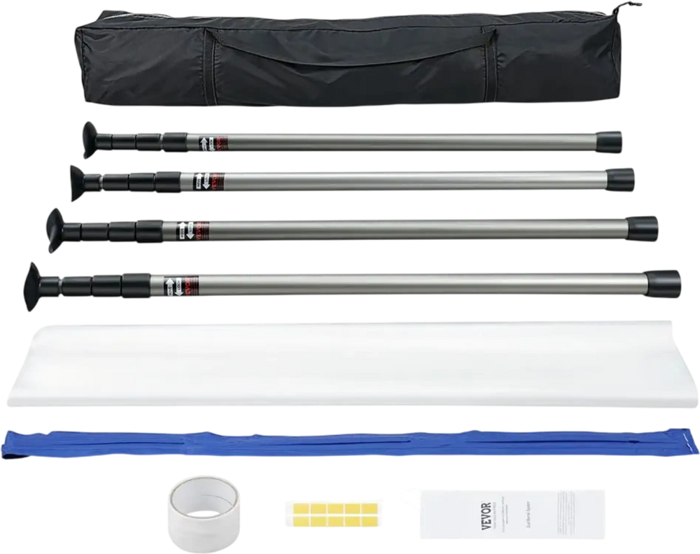 VEVOR Dust Barrier Poles, 12 Ft Barrier Poles, Dust Barrier System with 4 Telescoping Poles, Carry Bag and 32.8x13.12 Ft Plastic Film, for Interior Decoration, Painting