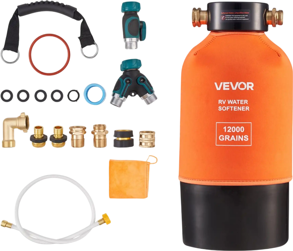 VEVOR RV Water Softener, 12,000 Grain, Portable Water Softener System with NPT 3/4" Fittings, Food-Grade Resin, Quick Connect, Convenient for RVs, Trailers, Boats, Mobile Car Washing, Pressure Washing