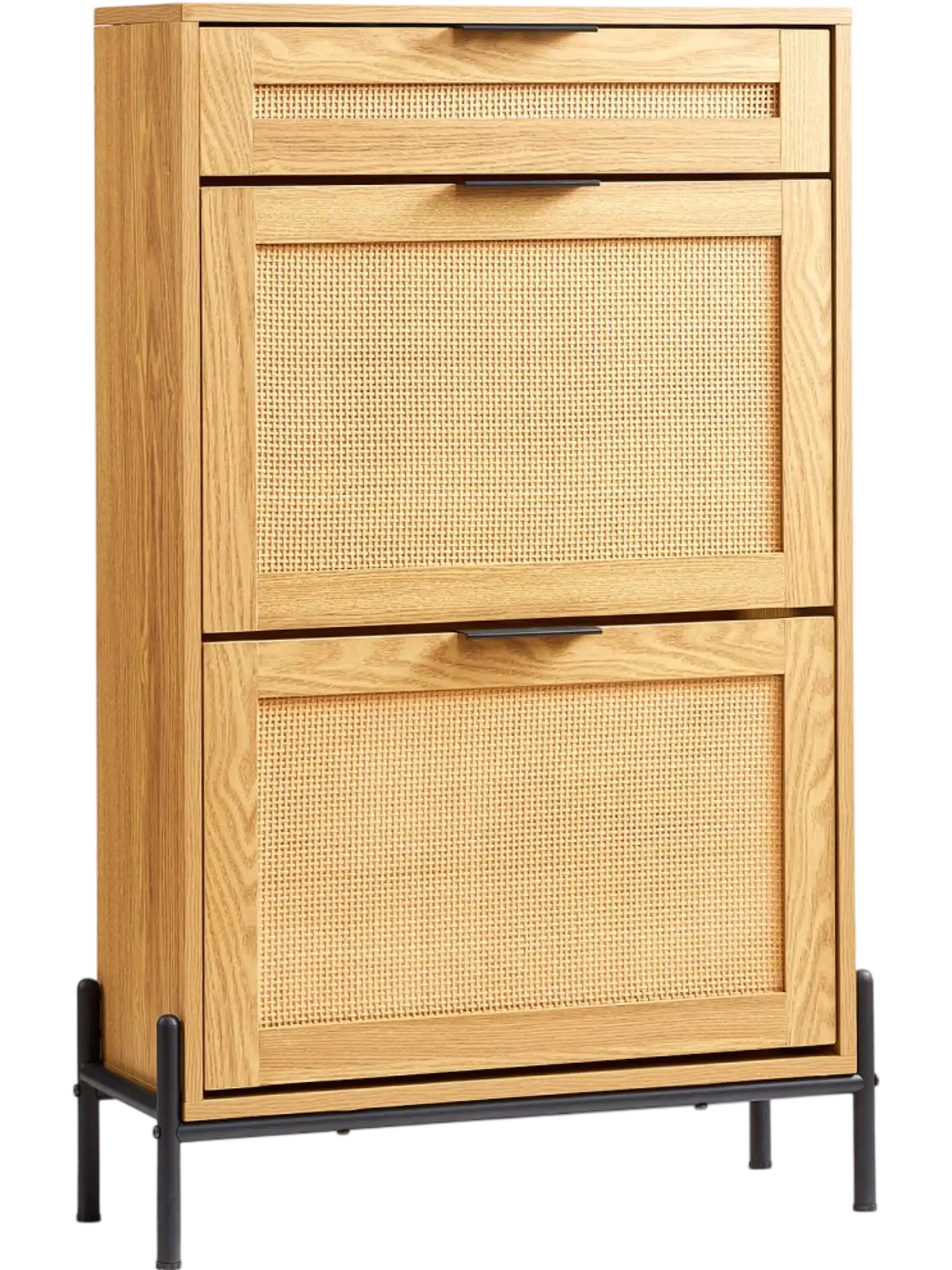 Vevor Shoe Cabinet Rattan Storage Organizer with 2 Flip Drawers and 1 Slide Drawer New