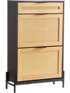 VEVOR Rattan Shoe Cabinet, Narrow Shoe Storage Organizer with 2 Flip Rattan Drawers & 1 Slide Drawer, Metal Legs, Slim Shoe Entryway Cabinet Ideal for Entryway, Closet, Hallway, Black