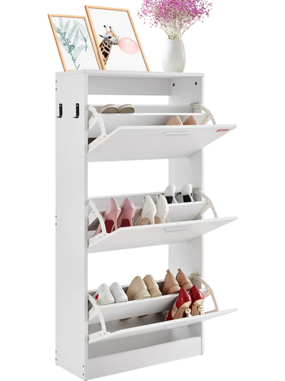 Vevor Shoe Cabinet 3 Flip Drawers Entryway Storage Organizer White New