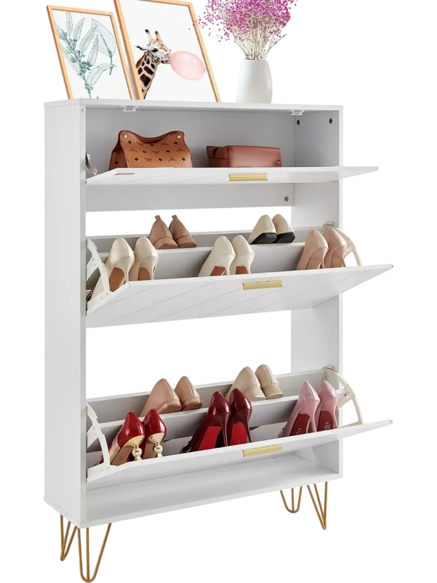 Vevor Shoe Cabinet 3 Flip Drawers Entryway Storage Organizer White New