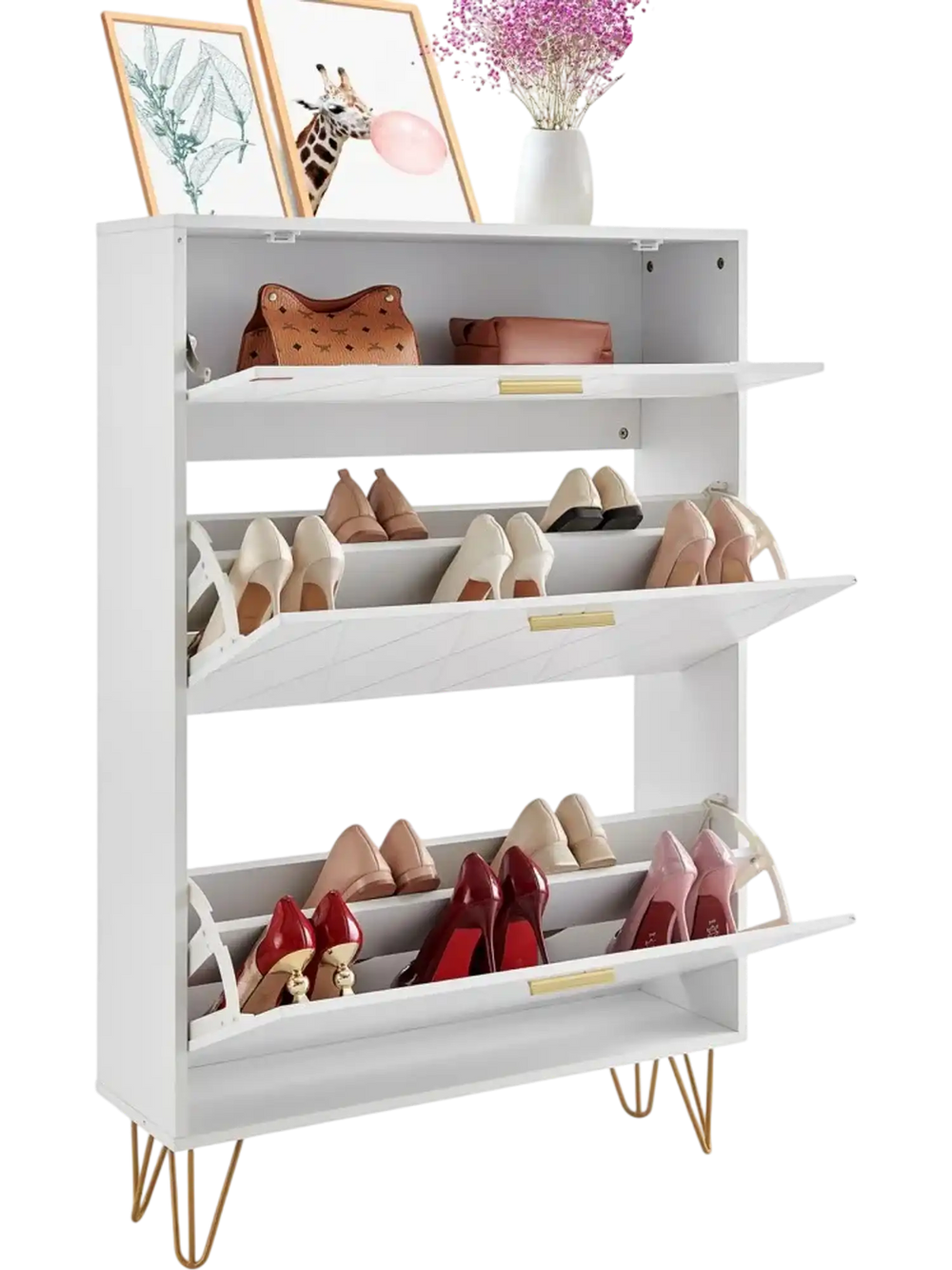 VEVOR Shoe Cabinet with 3 Flip Drawers, Shoe Storage Cabinet for Entryway, Free Standing Shoe Storage Organizer for Heels, Boots, Slippers in Hallway, Living Room
