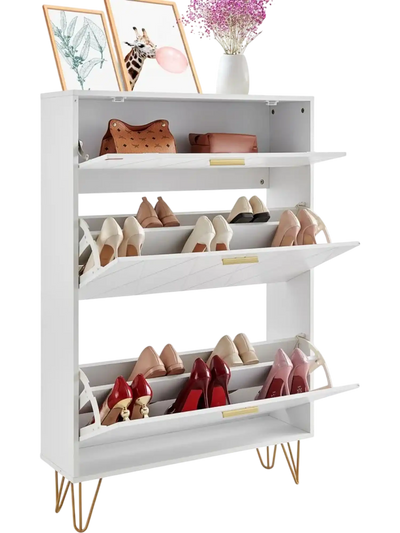 Vevor Shoe Cabinet 3 Flip Drawers Entryway Storage Organizer White New
