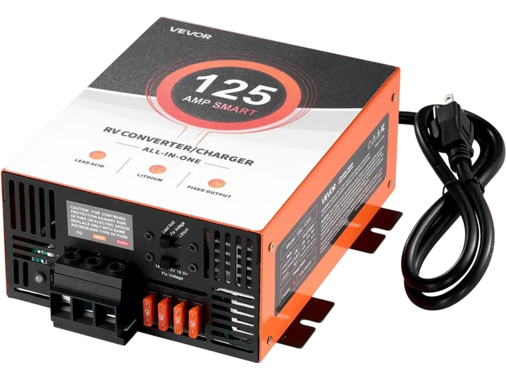 VEVOR RV Power Converter, 125 Amp, 110V AC to 12V DC RV Converter Battery Charger, Multi Stage Smart Charging, 13V to 16.5V Operating Range, Compatible with Lithium & Lead Acid Battery, for Camper