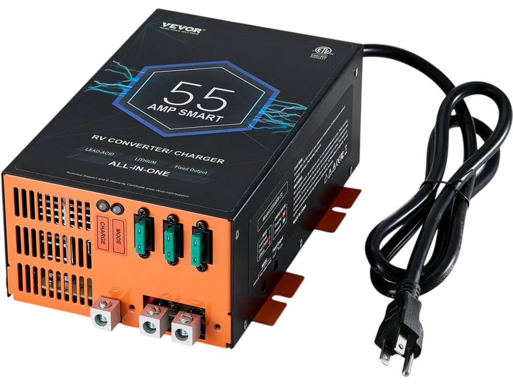 VEVOR RV Converter, 55 Amp, 110V AC to 12V DC RV Power Converter Battery Charger with 4 Stage Smart Charging 13V to 16.5V Adjustable Operating Range, Compatible with Lithium Lead Acid Battery, ETL