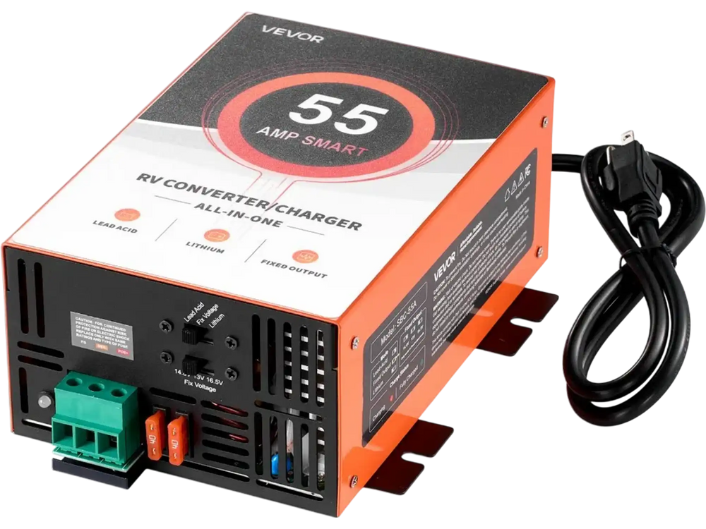 VEVOR RV Power Converter, 55 Amp, 110V AC to 12V DC RV Converter Battery Charger, Multi Stage Smart Charging, 13V to 16.5V Operating Range, Compatible with Lithium & Lead Acid Battery, for Camper