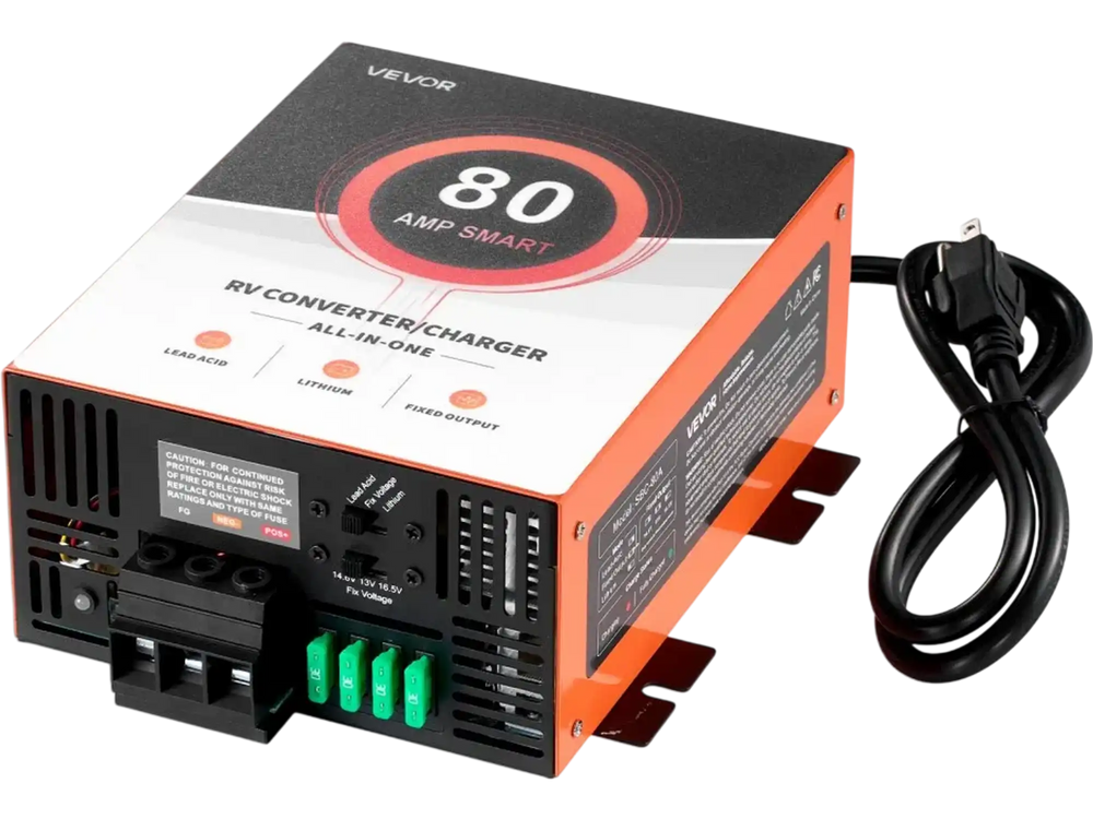 VEVOR RV Power Converter, 80 Amp, 110V AC to 12V DC RV Converter Battery Charger, Multi Stage Smart Charging, 13V to 16.5V Operating Range, Compatible with Lithium & Lead Acid Battery, for Camper