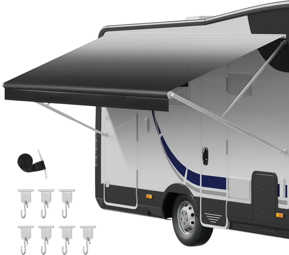 VEVOR RV Awning Fabric Replacement, 15' (Fabric 14'2") 18 oz Heavy-Duty Weatherproof Vinyl Camper Awning Replacement, UPF50+ Protection Waterproof Outdoor Canopy for RV, Motorhome, Trailer, Black Fade