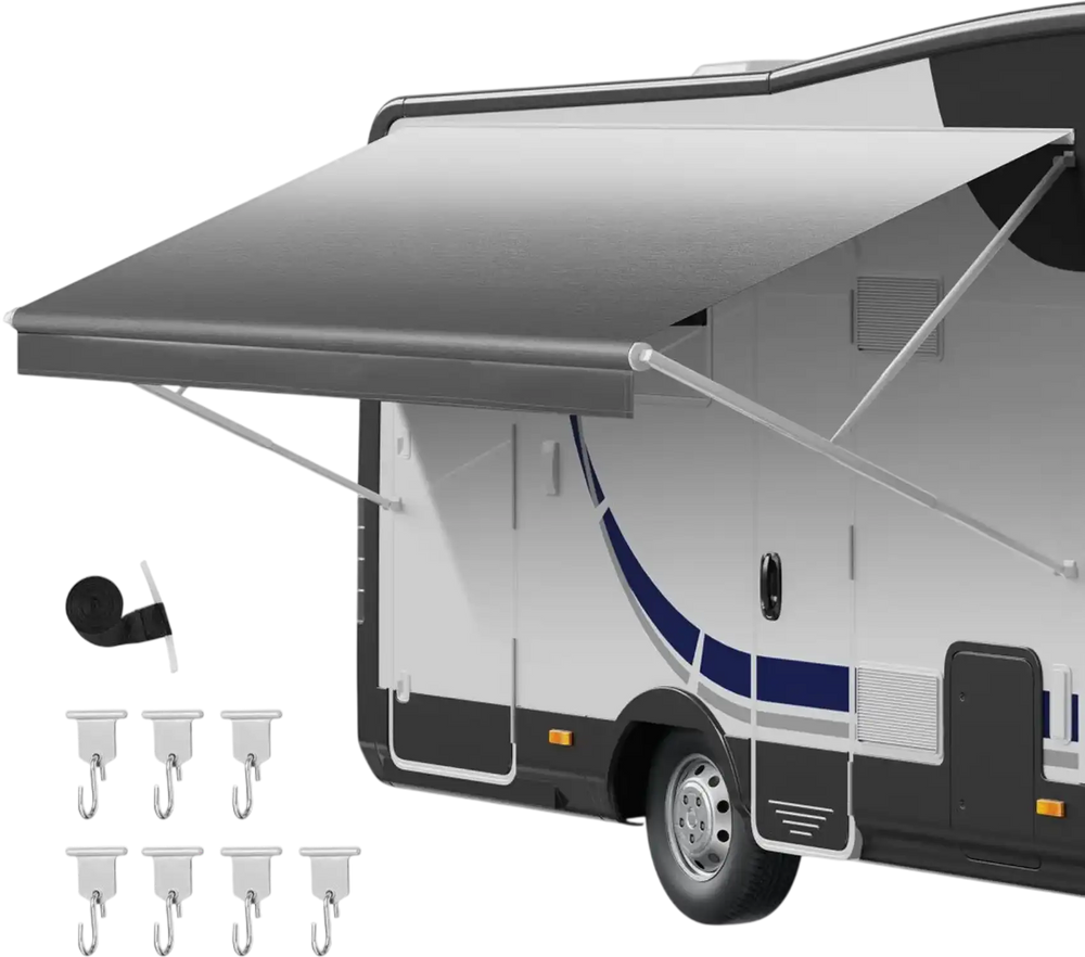 VEVOR RV Awning Fabric Replacement, 16' (Fabric 15'2") 18 oz Heavy-Duty Weatherproof Vinyl Camper Awning Replacement, UPF50+ Protection Waterproof Outdoor Canopy for RV, Motorhome, Trailer, Gray Fade