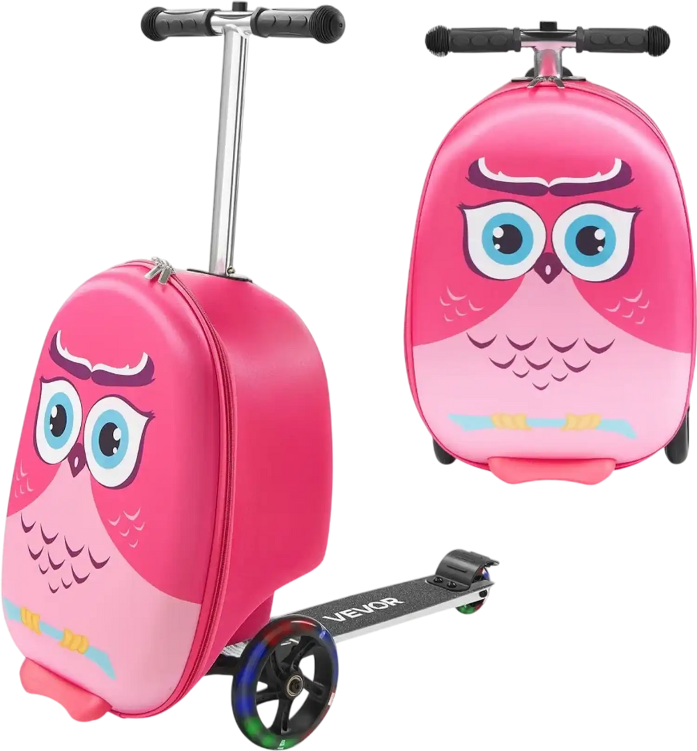 VEVOR Ride-on Luggage, 20 L Capacity, 20 Inches Kids Scooter Suitcase with Flash PU Wheels, Adjustable Handle & TPR Non-Slip Grip, Foldable & Lightweight Scooter Luggage for Kids Aged 5+, Pink