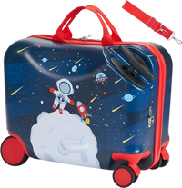 VEVOR Ride-on Luggage, 26 L Capacity, 18 Inches Tow Along Toddler Carry on Luggage with Wheels, Adjustable Shoulder Strap, Lightweight Kids Riding Suitcase for Boys & Girls Aged 3+, Blue & White