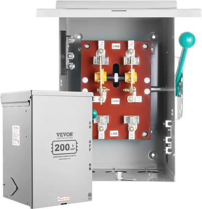 VEVOR 200A Generator Transfer Switch, 48000W Manual Transfer Switch, Heavy Duty Double-Throw Power Transfer Switch 120/240V, Meeting NEMA 3R Standards, for Outdoor, Indoor, and Portable Generator