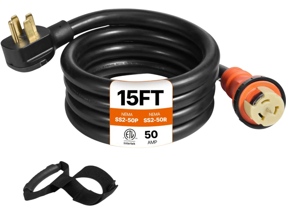 VEVOR Generator Cord, 15 ft Generator Power Cord with Plug in & Out Pin of Inlet Box Side, 50AMP NEMA 14-50P Generator Plug, SS2-50R Extension Cord 12000W,  125/250V Power Tested to UL Standards