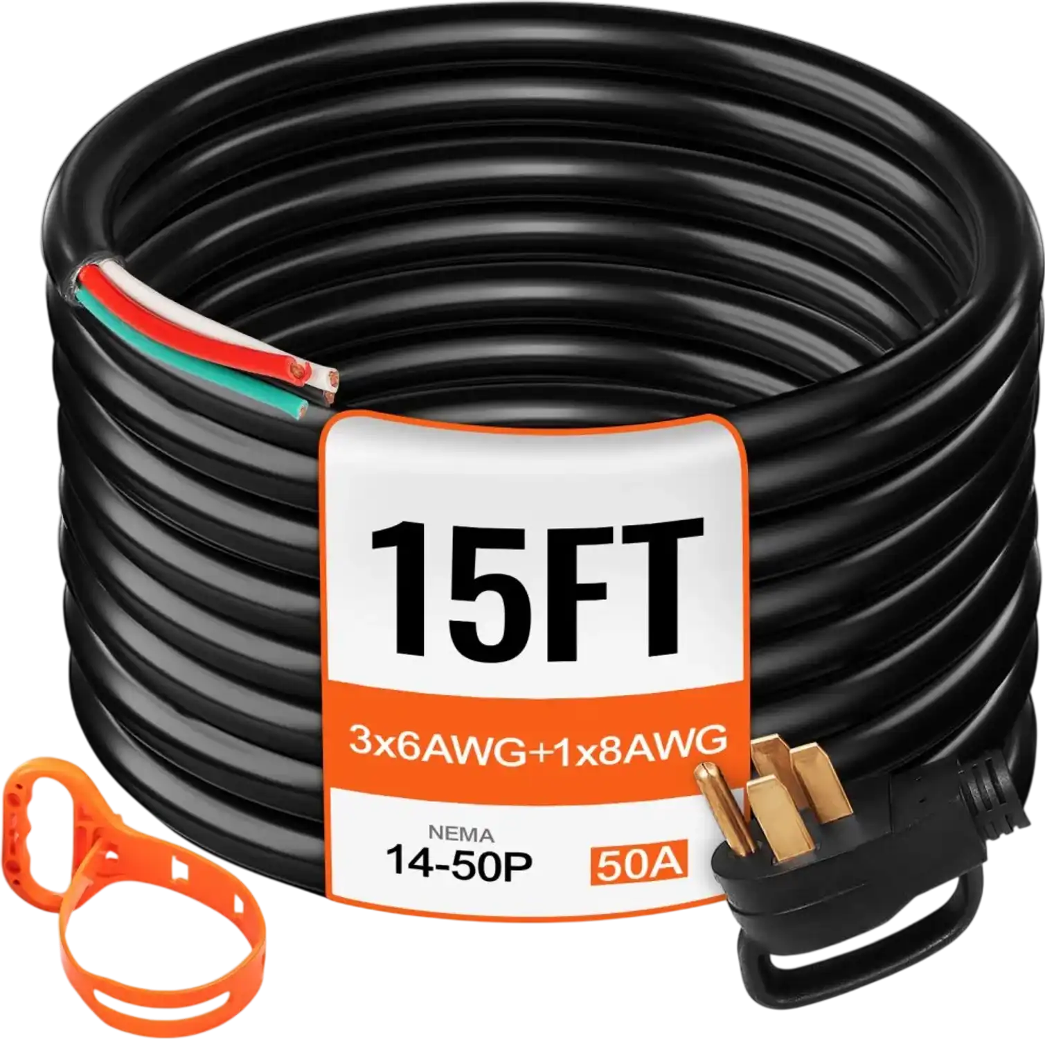 Vevor Generator Power Cord 15' 50A RV Camp NEMA 14-50P to Bare Wire New