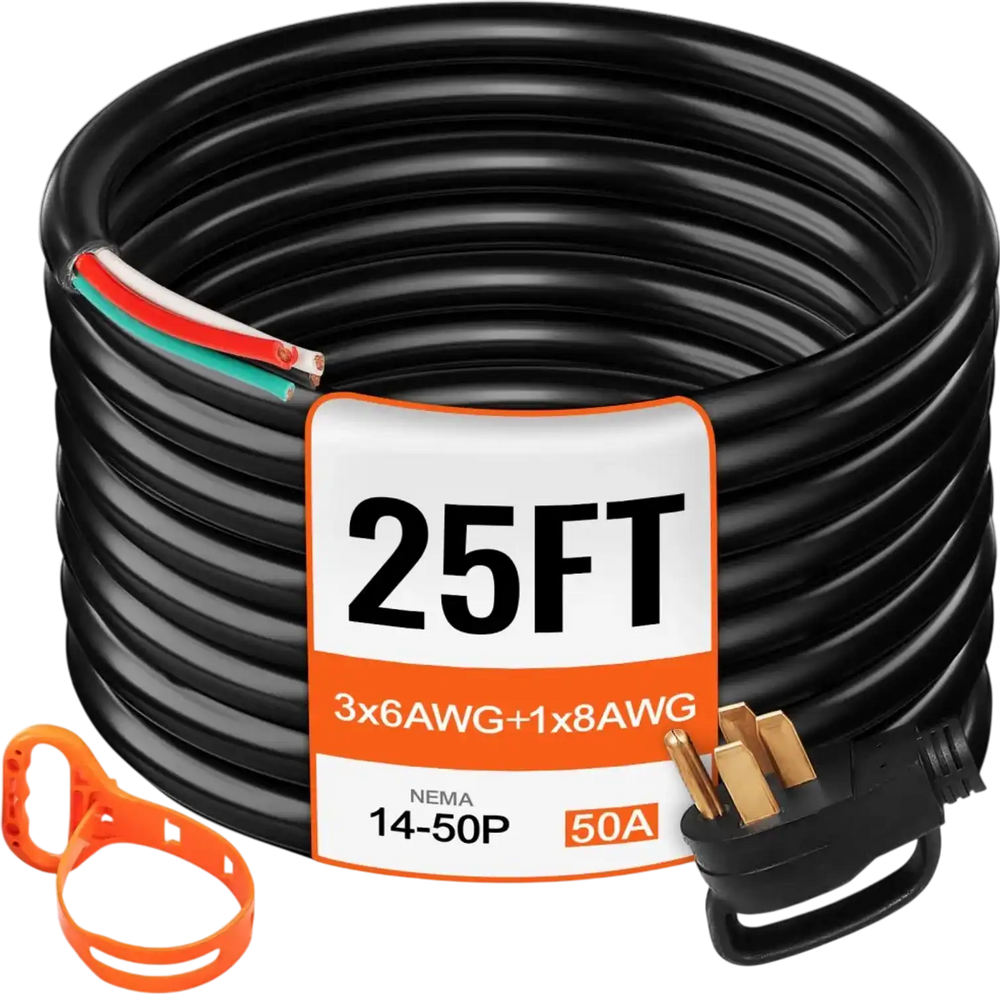 VEVOR 25' 50A RV Camp Power Cord Generator Cord 6/3 + 8/1 AWG NEMA 14-50P to Bare Wire