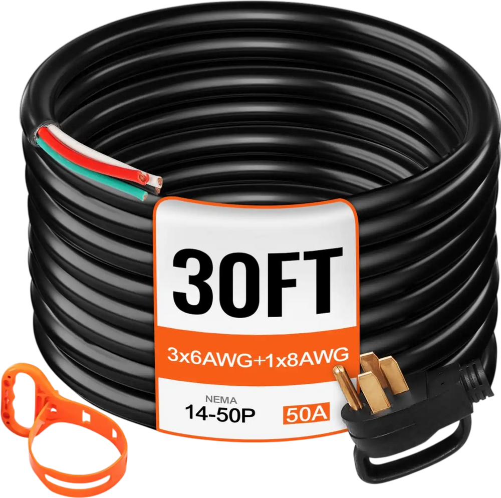 VEVOR 30' 50A RV Camp Power Cord Generator Cord 6/3 + 8/1 AWG NEMA 14-50P to Bare Wire