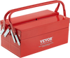 VEVOR Metal Tool Box, 14-inch, 2-Tier 3-Tray Portable Folding Tool Chest Organizer with Handle & Lock Hole, Powder Coated Steel, Cantilever Toolbox for Household Factory Warehouse Repair Shop, Red