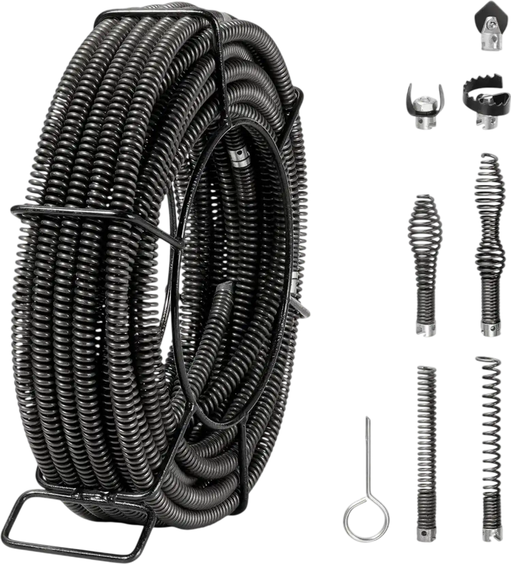VEVOR Drain Cleaning Cable 66 FT x 5/8 Inch, Professional Sectional Drain Cleaner Cable with 7 Cutters for 0.8" to 3.9" Pipes, Hollow Core Sewer Drain Auger Cable for Sink, Floor Drain, Toilet