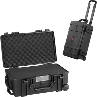 VEVOR Weatherproof Hard Case, Heavy Duty Protective Dry Box Case with Pre-cut Foam, Wheels & Retractable Pull Handles for Travel, Hunt, Military, Tactical, IP67 Waterproof Case for Cameras (64x51x25)