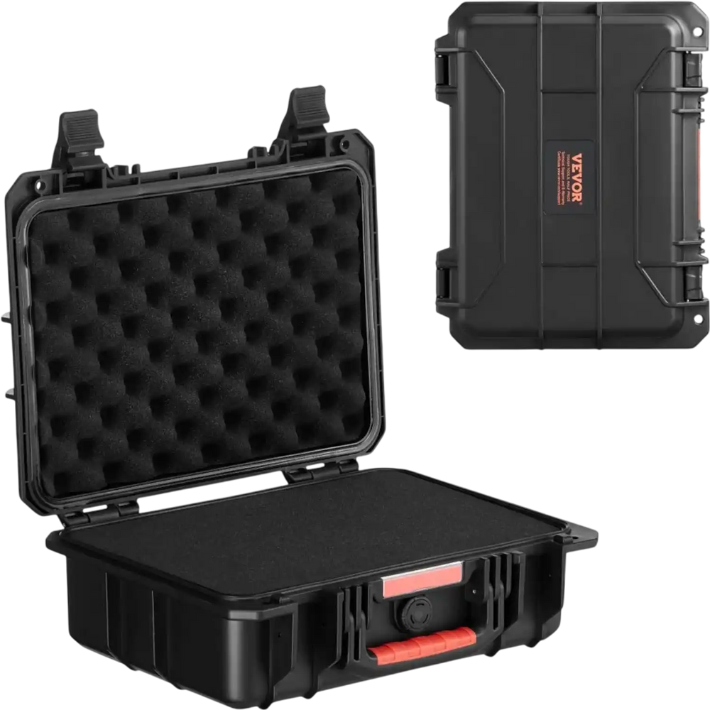 VEVOR Weatherproof Hard Case, Heavy Duty Protective Dry Box Case with Pre-cut Foam, and Retractable Pull Handles for Travel, Hunting, Military, Tactical, IP67 Waterproof Case for Cameras (40x32x16.6)