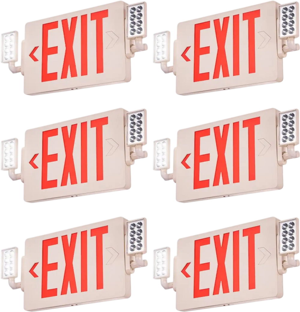 VEVOR LED Exit Sign with Emergency Lights, Two Heads Emergency Exit Light with Battery Backup, Combo Red Letter Fire Exit Lighting, Commercial Exit Signs for Business, White Tested to UL Standards