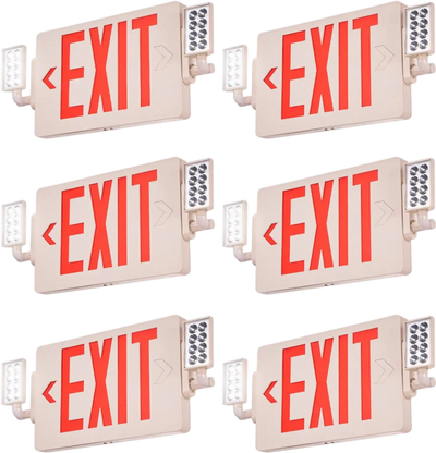 Vevor Exit Sign LED Emergency Light Combo Red Letter Battery Backup 6-Pack New