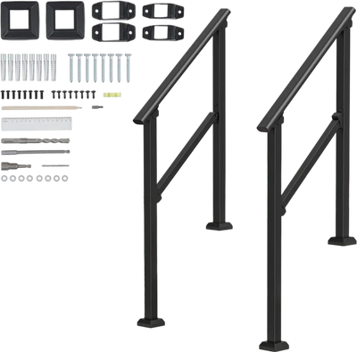 Vevor Handrail Outdoor Steps Carbon Steel Stair Rail Kit 2 PCS 2-3 Step Black New