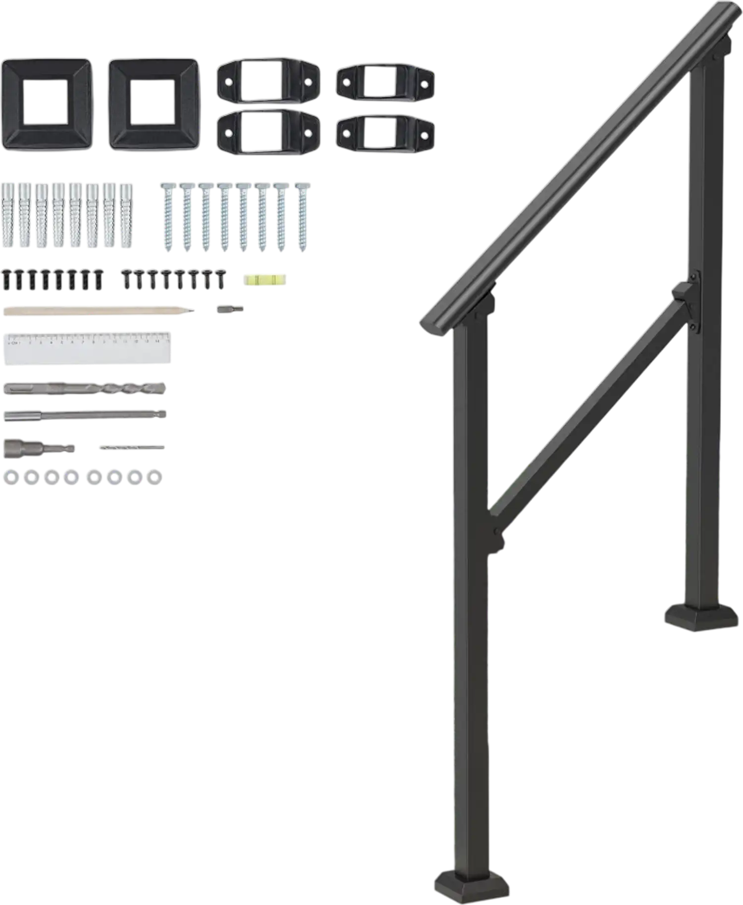 Vevor Handrail Outdoor Steps Porch Stair Rail Kit Black Square Tube New