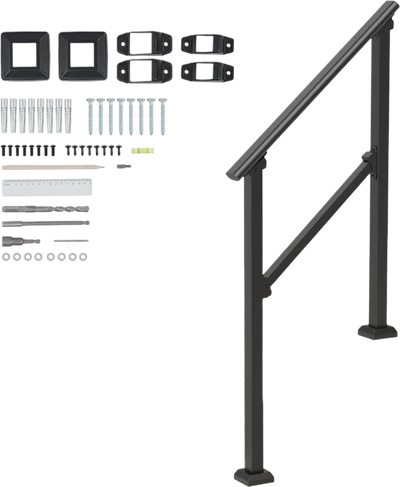 Vevor Handrail Outdoor Steps Porch Stair Rail Kit Black Square Tube New