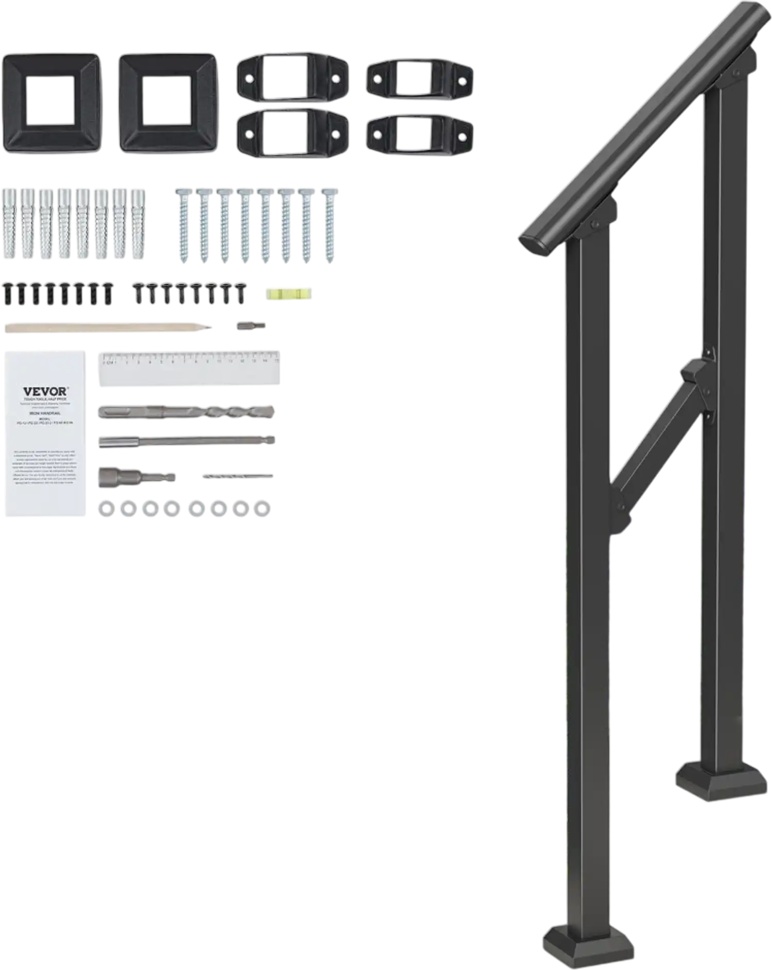 Vevor Handrail 1-2 Step Outdoor Stair Rail for Porch Deck Black New
