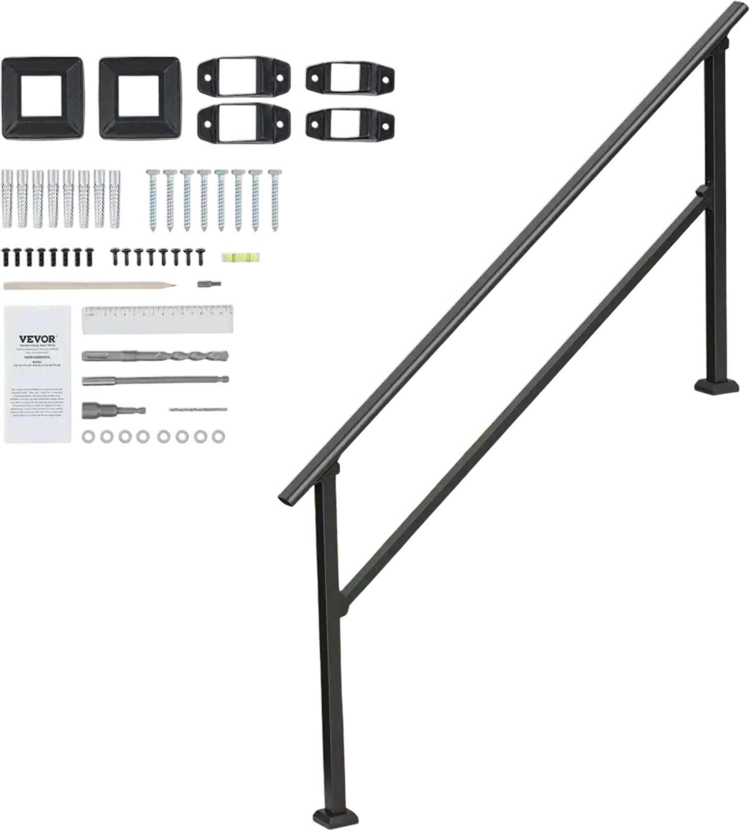 Vevor Handrail 5 Step Outdoor Stair Rail Kit Black Square Tube New