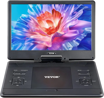 VEVOR Portable DVD Player, 14 inch HD Swivel Display Screen, 4.5-5 Hours Built-in Rechargeable Battery, Dual Speakers, Support Sync TV/USB/SD Card/CD/DVD, Car Charger, AC Power Adapter, Remote Control
