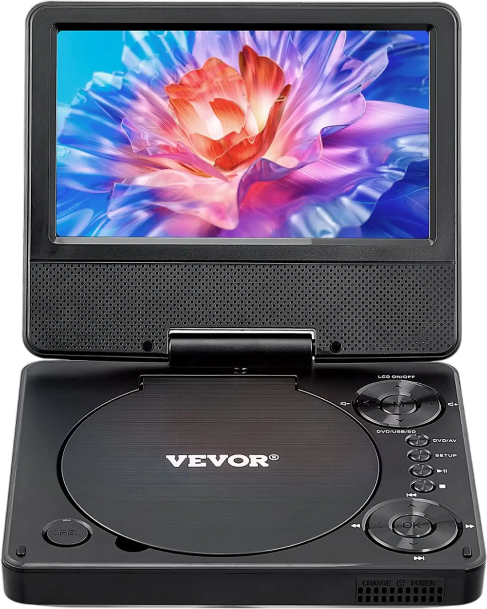VEVOR Portable DVD Player, 7 inch HD Swivel Display Screen, 4 Hours Built-in Rechargeable Battery, Dual Speakers, Support Sync TV/USB/SD Card/CD/DVD, Car Charger, AC Power Adapter, Remote Control