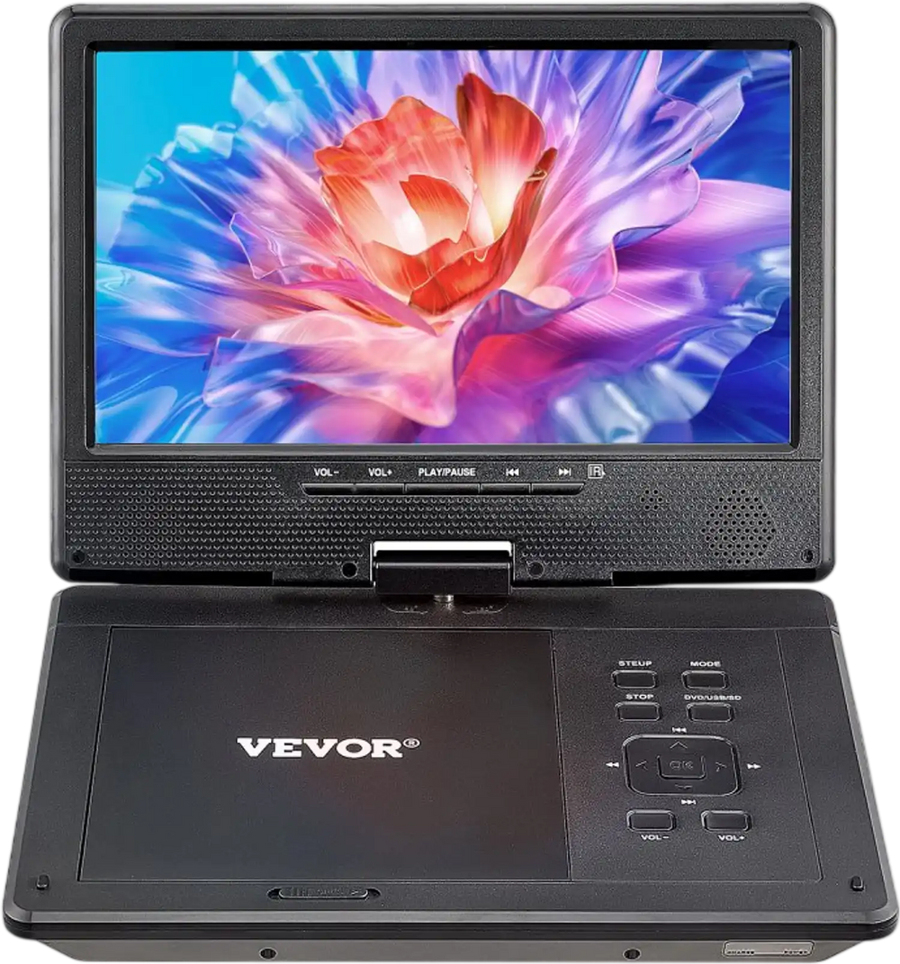 VEVOR Portable DVD Player, 9 inch HD Swivel Display Screen, 4 Hours Built-in Rechargeable Battery, Dual Speakers, Support Sync TV/USB/SD Card/CD/DVD, Car Charger, AC Power Adapter, Remote Control