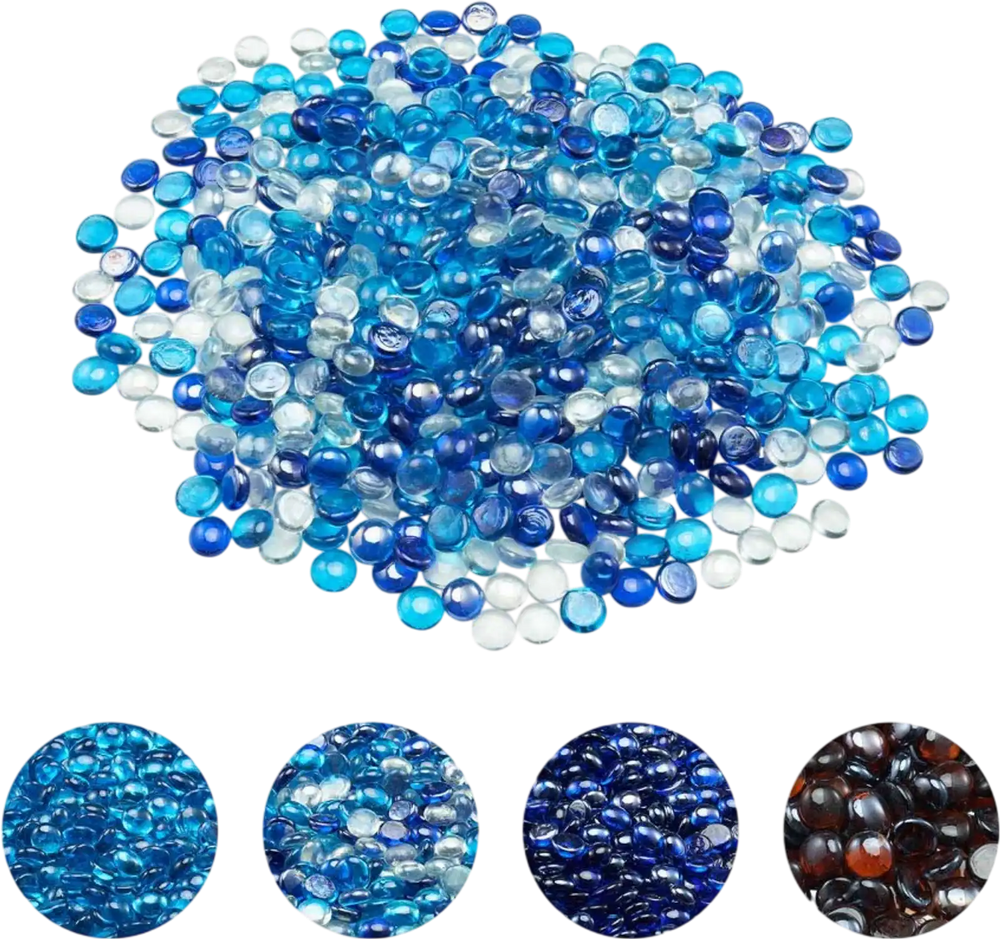 VEVOR Fire Glass, 10LBS / 4.5KG Smokeless & Fireplace Rocks, 3/4-Inch / 19.05 mm Reflective Firepit Glass Beads, High Luster Stone Landscaping for Fire Pit Table, Cobalt Blue + Caribbean Blue + Clear