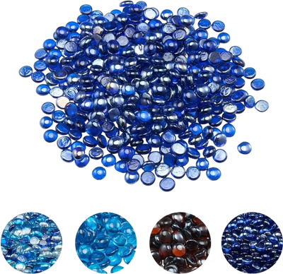 VEVOR Fire Glass, 20LBS / 9KG High-Temperature Resistant Fireplace Rocks, 3/4-Inch / 19.05 mm Reflective & Smokeless Firepit Glass Beads, High Luster Stone Landscaping for Fire Pit Table, Cobalt Blue