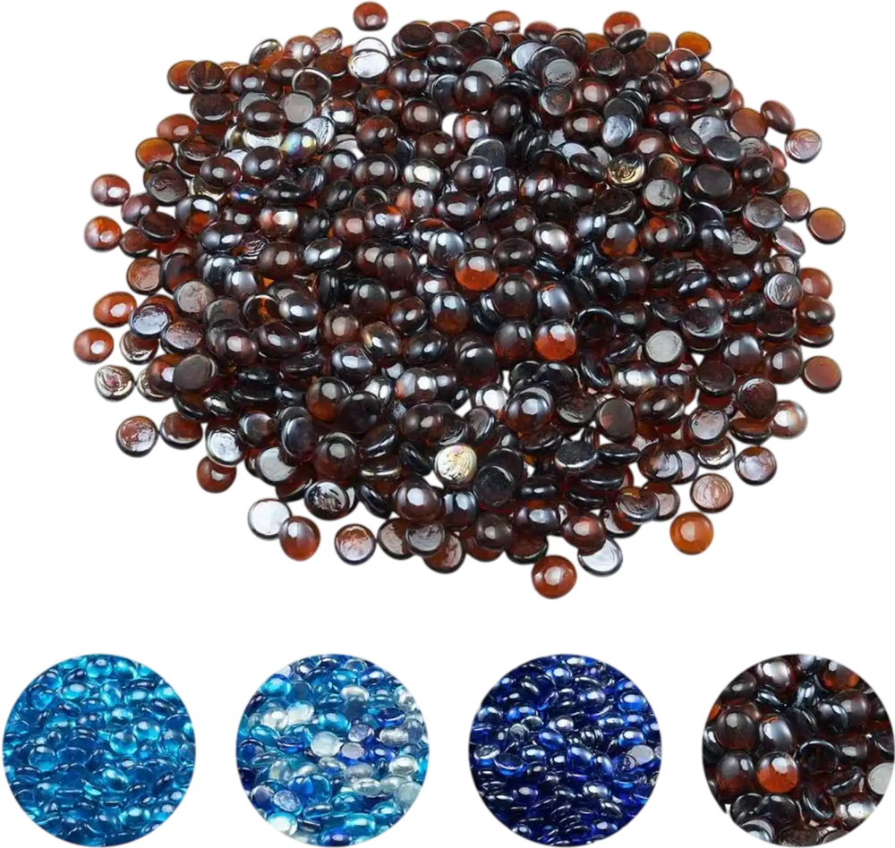 VEVOR Fire Glass, 10LBS / 4.5KG High-Temperature Resistant Fireplace Rocks, 3/4-Inch / 19.05 mm Reflective & Smokeless Firepit Glass Beads, High Luster Stone Landscaping for Fire Pit Table, Rich Amber