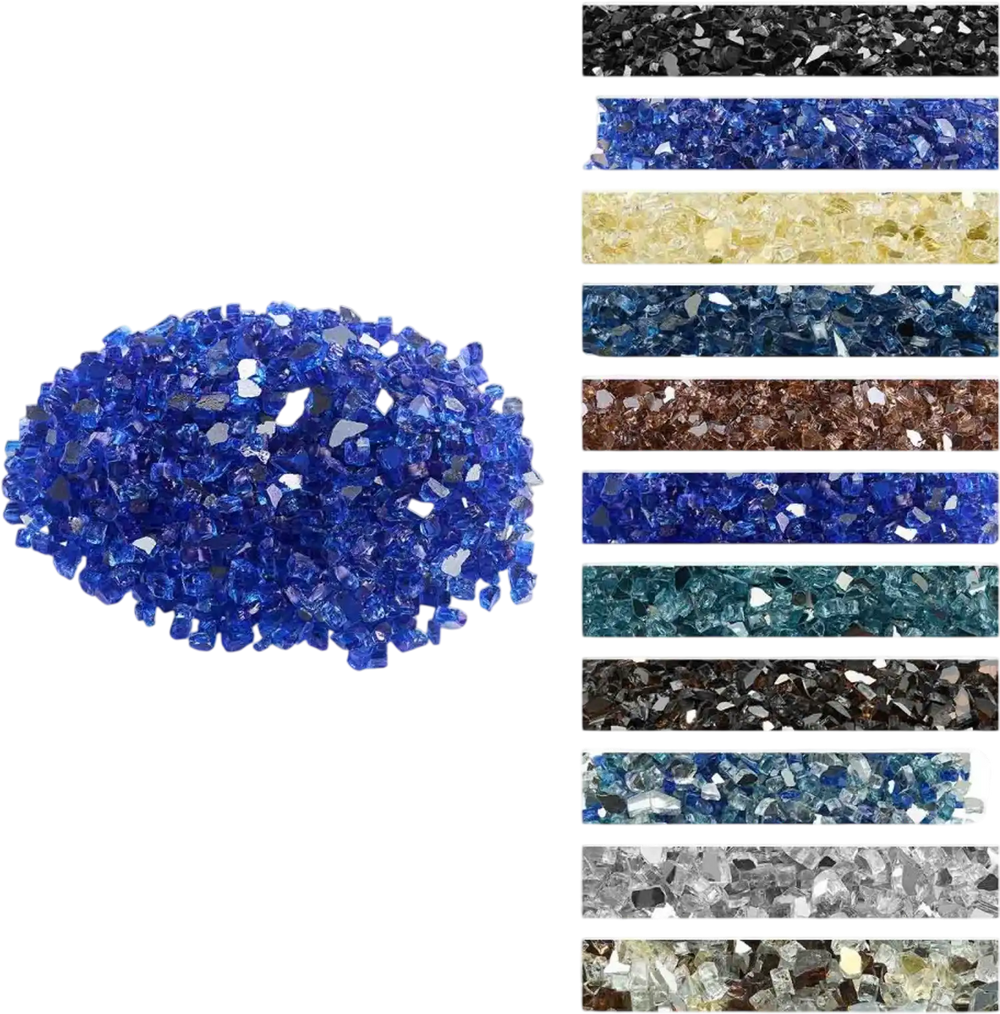 VEVOR Fire Glass, 35LBS / 15.88KG High-Temperature Resistant Fireplace Rocks, 1/2-Inch / 12.7mm Reflective & Smokeless Firepit Glass Rock, High Luster Stone Landscaping for Fire Pit Table, Cobalt Blue