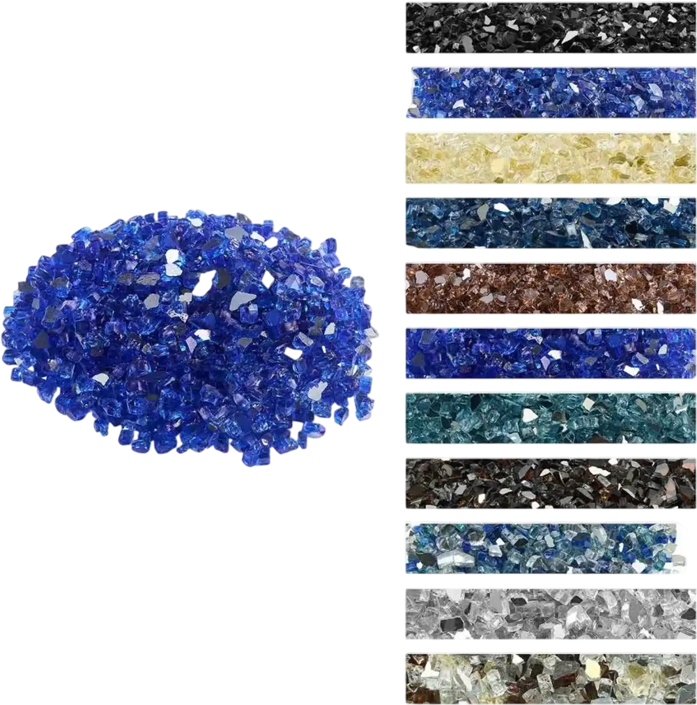 VEVOR Fire Glass, 10LBS / 4.5KG High-Temperature Resistant Fireplace Rocks, 1/2-Inch / 12.7 mm Reflective & Smokeless Firepit Glass Rock, High Luster Stone Landscaping for Fire Pit Table, Cobalt Blue
