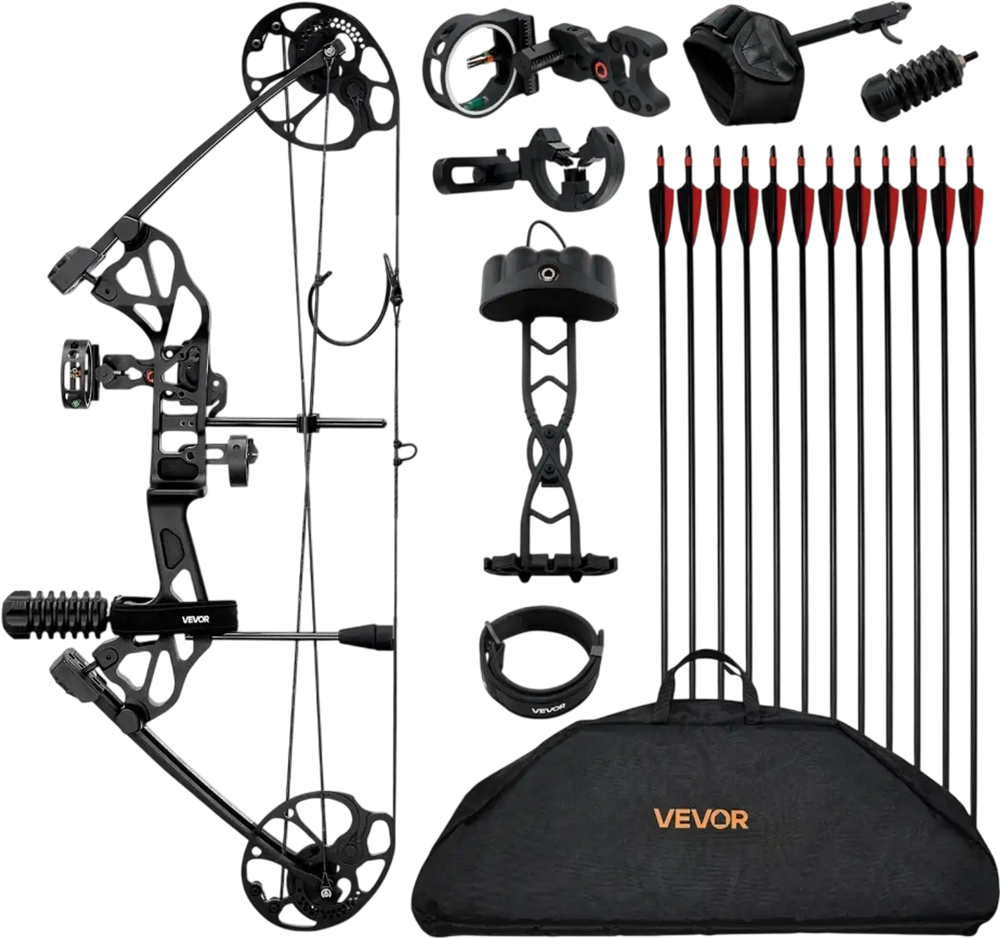 VEVOR Compound Bow Archery, Adjustable 19-30 in Draw Length Compound Bow Package for Beginner, 19-70 Lbs Draw Weight Archery Bows and Arrow Set, Right Hand Kit with Hunting Equipment, 320 fps, Black