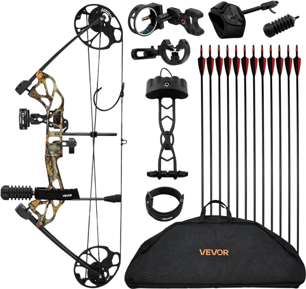 VEVOR Compound Bow Archery, Adjustable 19-30 in Draw Length Compound Bow Package for Beginner, 19-70 Lbs Draw Weight Archery Bows and Arrow Set, Right Hand Kit with Hunting Equipment, 320 fps