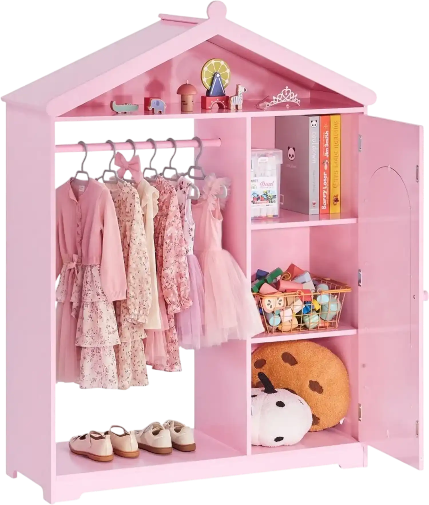 Vevor Kids Dress Up Storage Pink Mirror Armoire Closet New