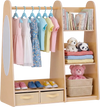 VEVOR Kids Dress Up Storage, with Mirror, Dress Up Closet, Toddler Wardrobe Closet for Little Girls, Armoire with Shelves & Bottom Tray, Costume Organizer, Toddler Room Furniture, for Bedroom, Natural