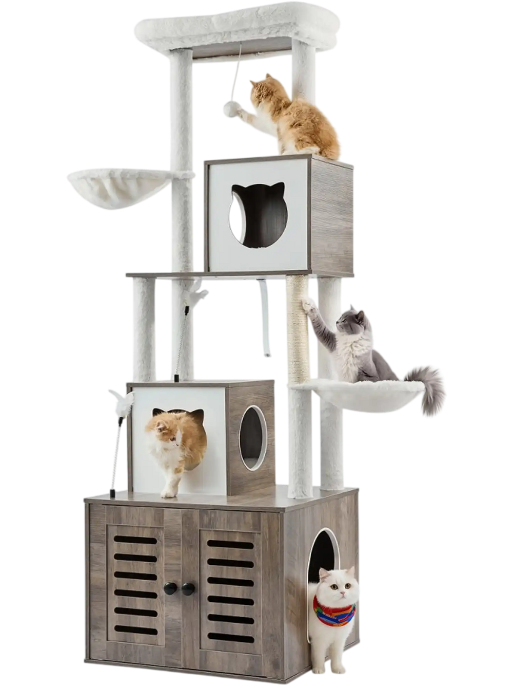 VEVOR Large Cat Tree with Litter Box Enclosure, 72.83 inches Tall, 2-in-1 Cat Tower, Multi-level Cat Condo Furniture with Sisal Scratching Posts, Perches, Hammock, Big Kittens House for Indoor Cats